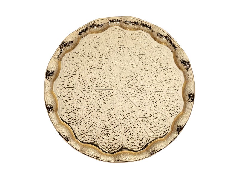 Alisveristime Turkish Ottoman Coffee Tea Serving Tray â€“ 13.60 inches, Metal with Traditional Motifs, Available in Five Colors (Gold) - Image 5